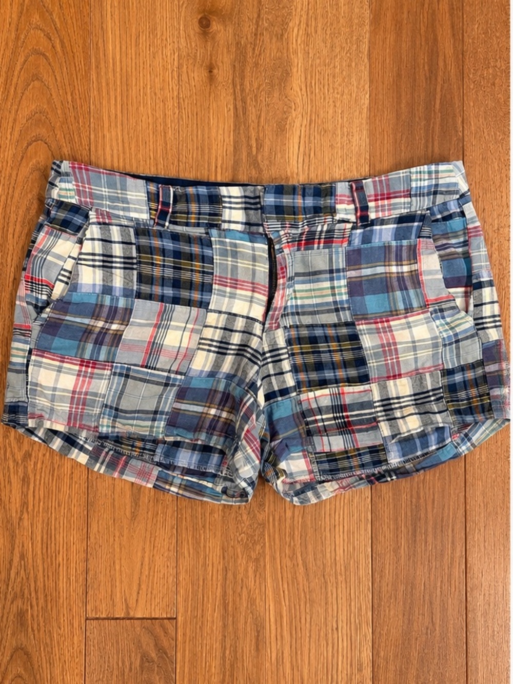 British Khaki Patchwork Madras Plaid Shorts Women’s 4 Preppy Coastal